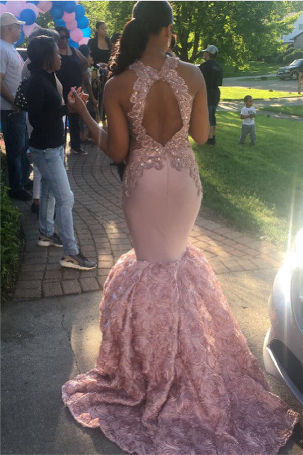 Wanna Prom Dresses, Real Model Series in Mermaid style,  and delicate Appliques work? Ballbella has all covered on this elegant Wholesale Open Back Pink Fit and Flare Prom Dresses Real Model Series Sleeveless Appliques Graduation Dresses On Sale yet cheap price.