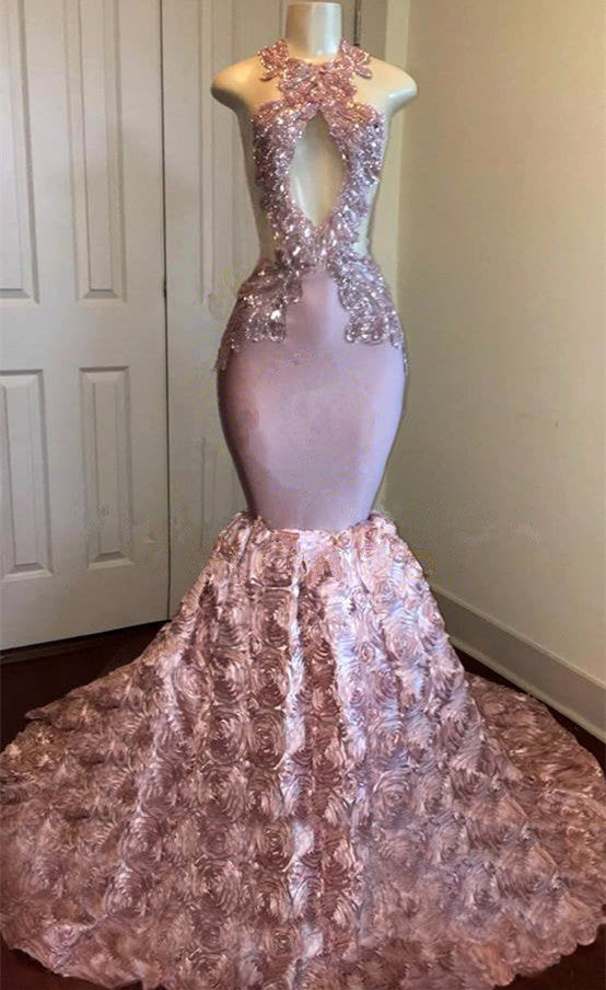 Wanna Prom Dresses, Real Model Series in Mermaid style,  and delicate Appliques work? Ballbella has all covered on this elegant Wholesale Open Back Pink Fit and Flare Prom Dresses Real Model Series Sleeveless Appliques Graduation Dresses On Sale yet cheap price.