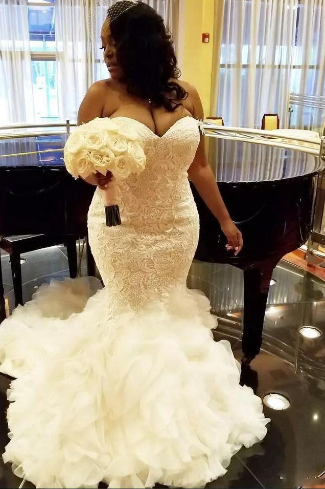 Wholesale Sweetheart Fit and Flare Lace Wedding Dresses TieScarlet Ruffless Tulle Bridal Dress with Court Train-Ballbella