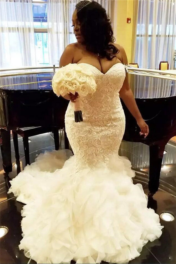 Wholesale Sweetheart Fit and Flare Lace Wedding Dresses TieScarlet Ruffless Tulle Bridal Dress with Court Train-Ballbella