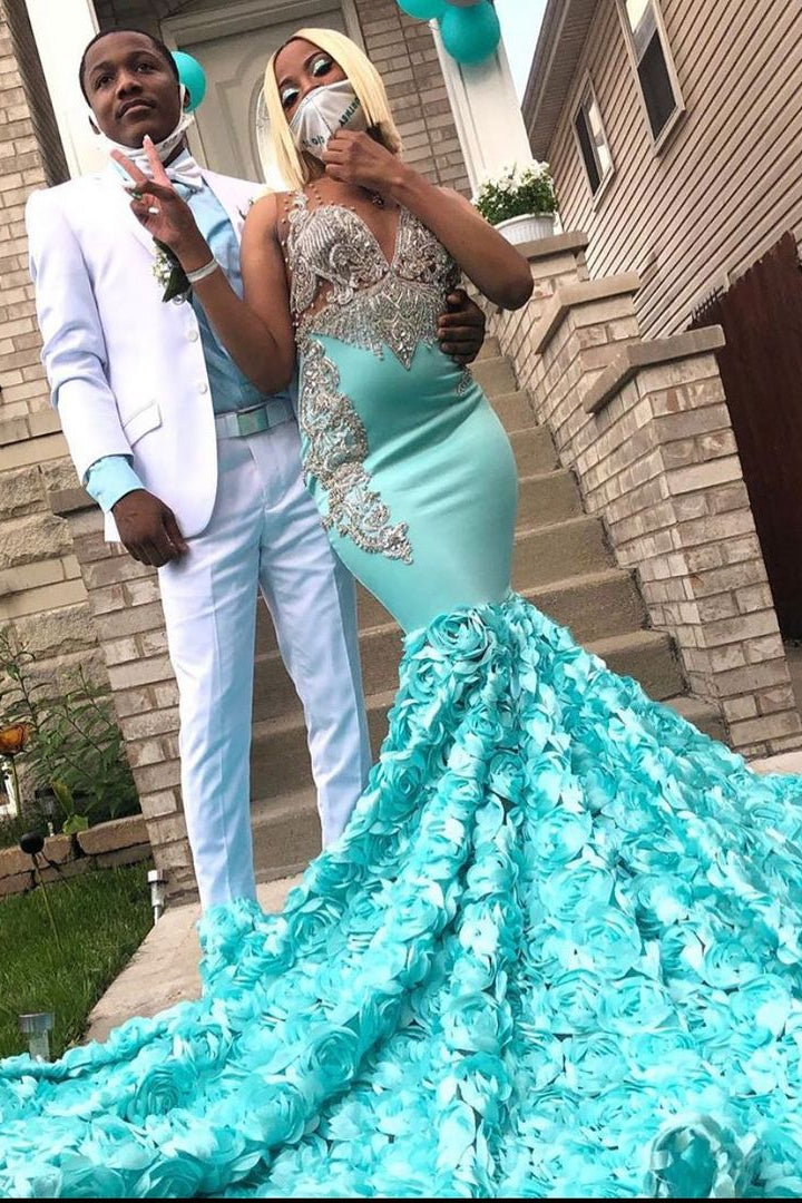 Wide Strap Sweetheart Chiffon Mermaid Prom Dress Sequins Long-Ballbella