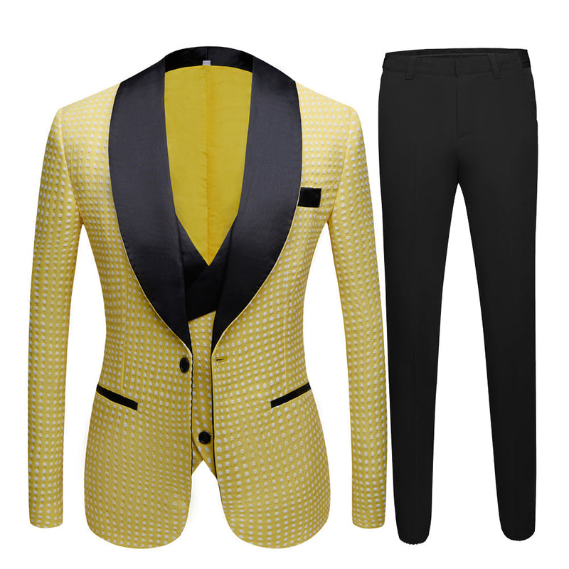 Yellow Dot Shawl Lapel Wedding Groom Suits for Sale-Ballbella