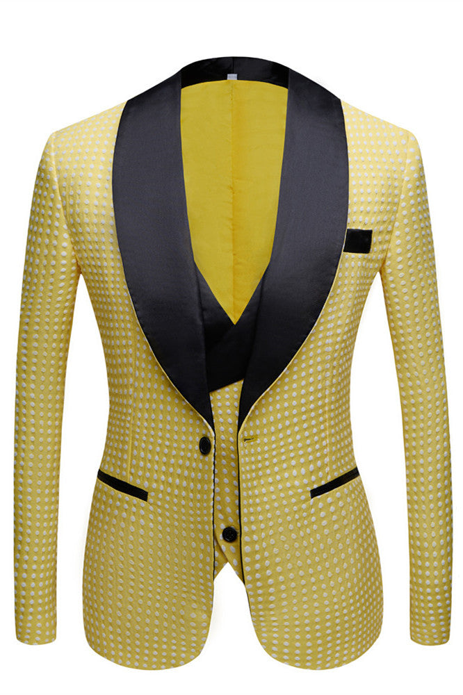 Yellow Dot Shawl Lapel Wedding Groom Suits for Sale-Ballbella