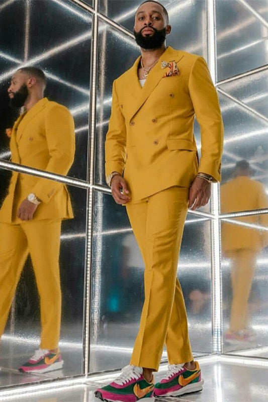 Yellow Double Breasted Designer Men Suits for Prom