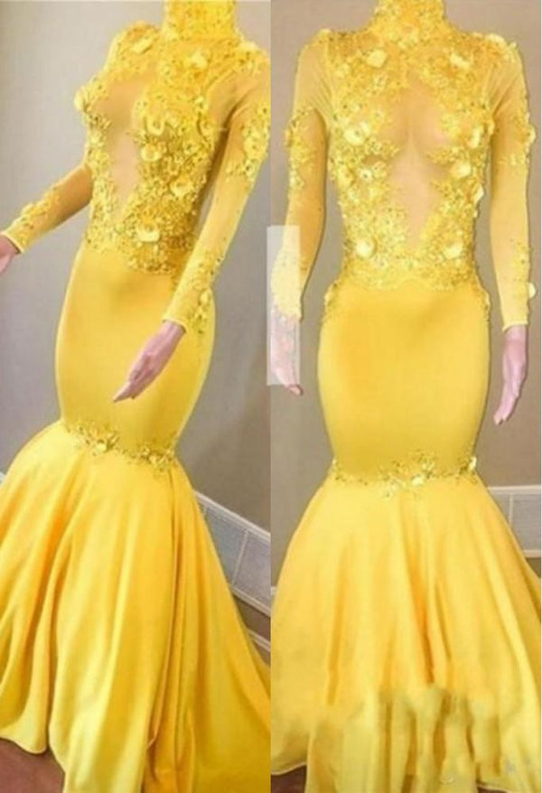 Ballbella offers Yellow High Neck Flower Appliques Mermaid Long Sleevess Prom Dresses at a cheap price from Mermaid hem.. Shop for Gorgeous yet affordable Long Sleevess Real Model Series.