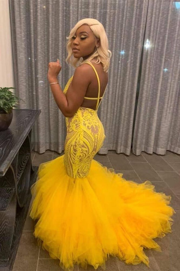 Puffy Extra Large Prom Dresses Yellow Mermaid Lace Puffy Tulle Open Back Long Prom Party Gowns Puffy Extra Large Prom Dresses Yellow Mermaid Lace Puffy Tulle Open Back Long Prom Party Gowns