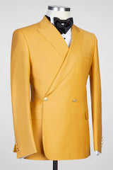 Yellow Peaked Lapel Double-Breasted Prom Suit-Ballbella