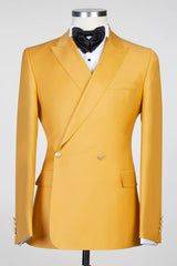 Yellow Peaked Lapel Double-Breasted Prom Suit-Ballbella