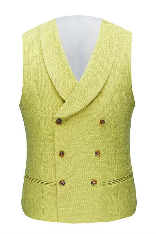 Yellow Three Pieces Peaked Lapel Designer Prom Suits for Men-Ballbella