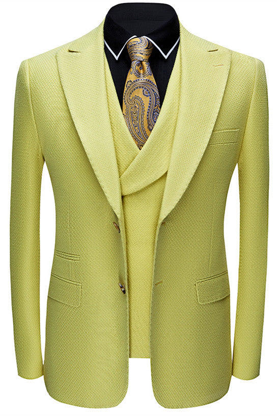Yellow Three Pieces Peaked Lapel Designer Prom Suits for Men