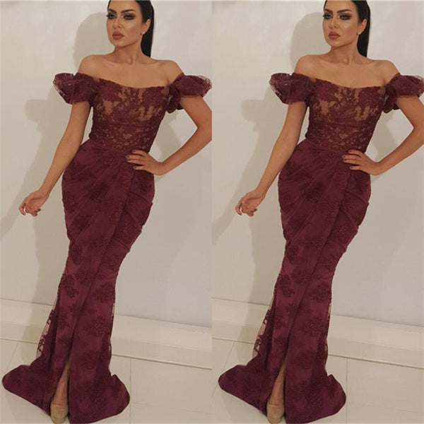 Take a look at Gorgeous Off-the-Shoulder Lace Prom Party Gowns| Charming Mermaid Front Slit Long Prom Party Gowns at Ballbella,  you will be surprised by the delicate design and service. Extra free coupons,  come and get today.